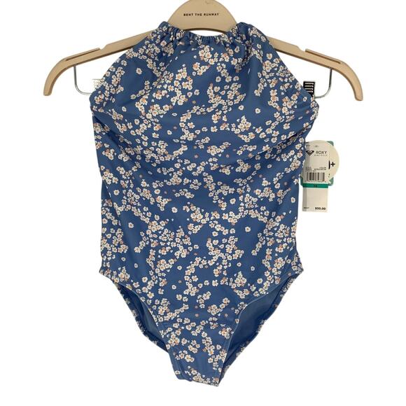 Roxy Girl's 16 Peach Nectar Floral Halter Neck One Piece Swimsuit Beach L15-35 - Picture 1 of 7